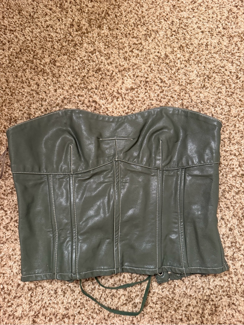 Edikted Olive Faux Leather Strapless Corset Top